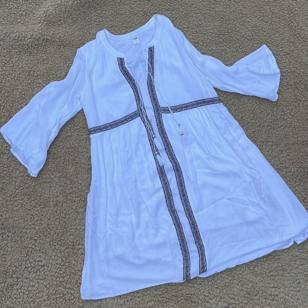 Old Navy White Dress with Black Embroidery